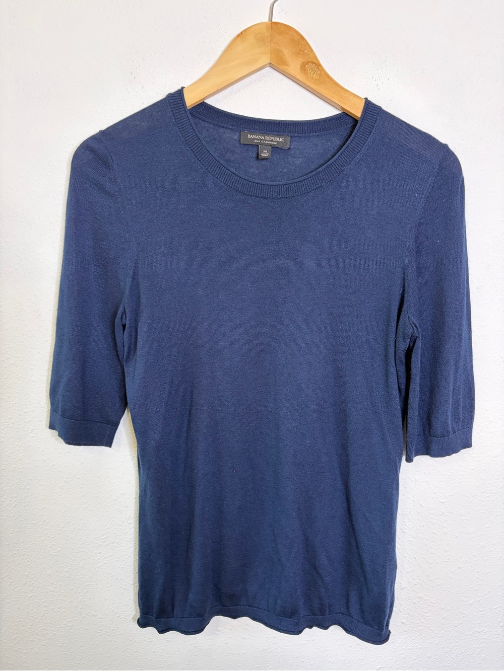 Silk Cashmere Banana Republic Navy Short-Sleeve Crewneck Knit Tee sweater M